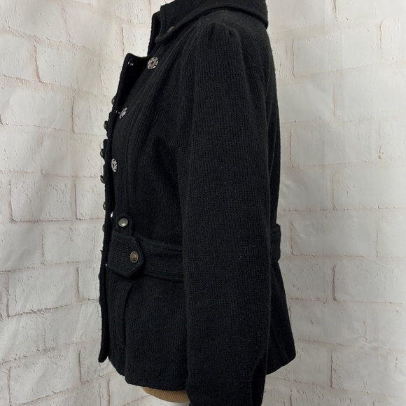 Black Military-Style Button Front Knitted Blazer - Picture 5 of 14